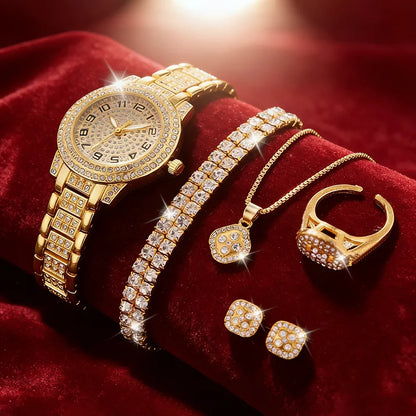 Elegant Gold Diamond Women's Watch – Luxury Jewelry Set