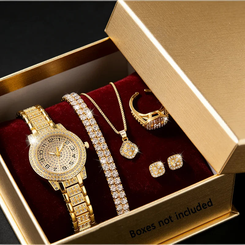 Elegant Gold Diamond Women's Watch – Luxury Jewelry Set