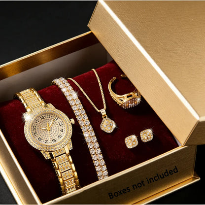 Elegant Gold Diamond Women's Watch – Luxury Jewelry Set