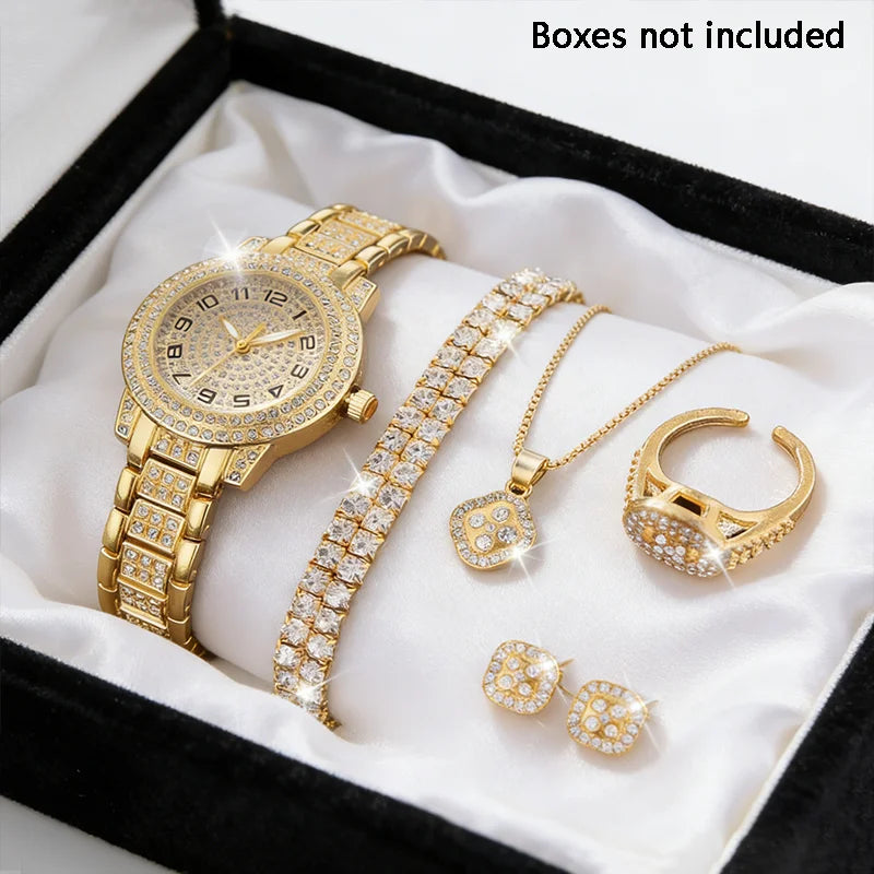Elegant Gold Diamond Women's Watch – Luxury Jewelry Set