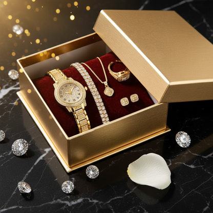 Elegant Gold Diamond Watch Set - Luxury Box